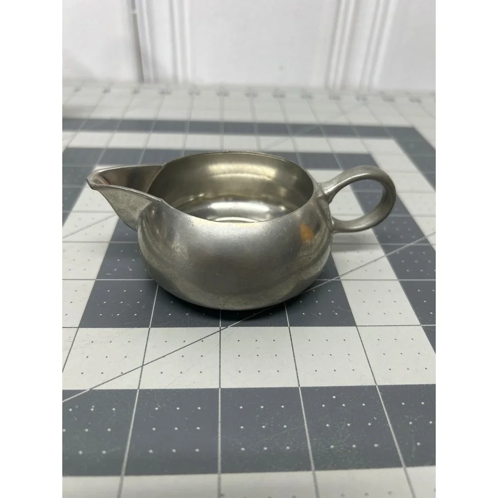 Vtg Royal Holland Pewter Tea Set Silver MCM Wicker Handle Teapot Creamer Sugar‎